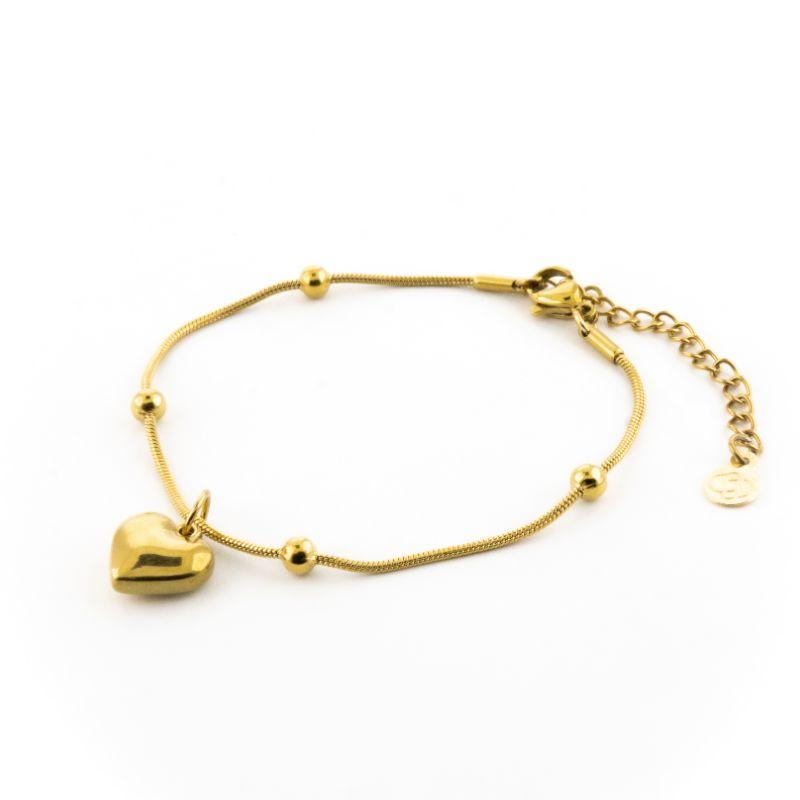 PULSEIRA CORAÇÃO COM BOLINHAS 17CM / 5CM DE EXTENSOR SEMIJOIA