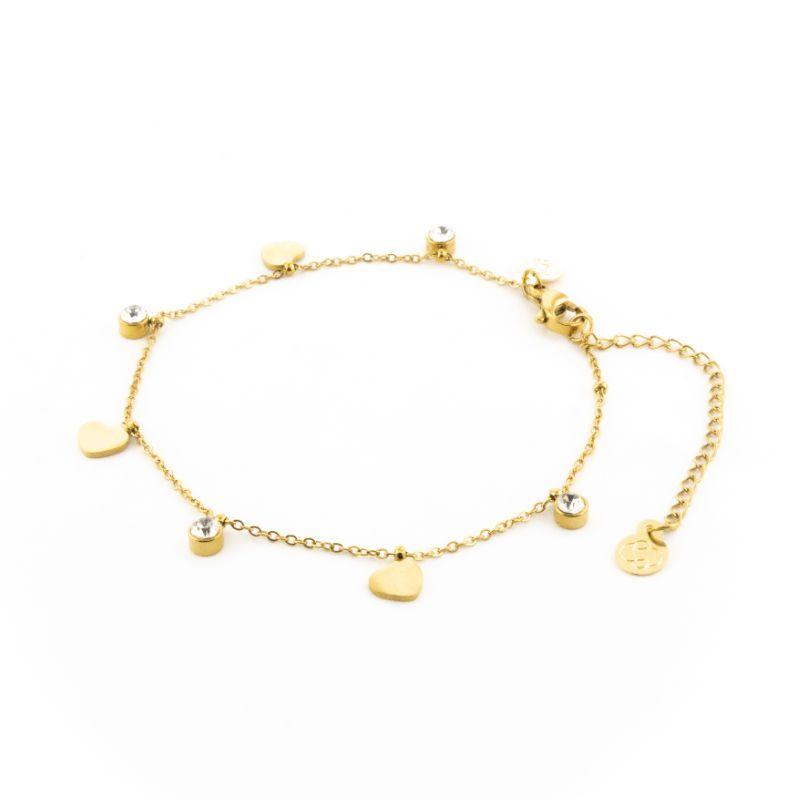 PULSEIRA CORAÇÃO LISO E PONTOS DE LUZ INTERCALADOS 18CM / 5CM DE EXTENSOR SEMIJOIA