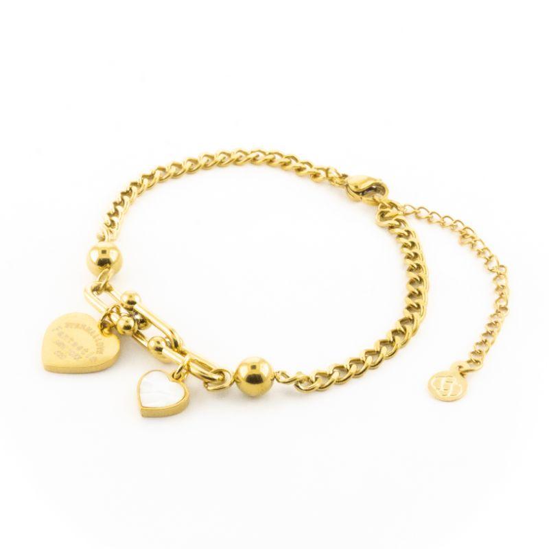 PULSEIRA DUPLO CORAÇÃO MADRE PÉROLA  18CM / 3CM DE EXTENSOR SEMIJOIA