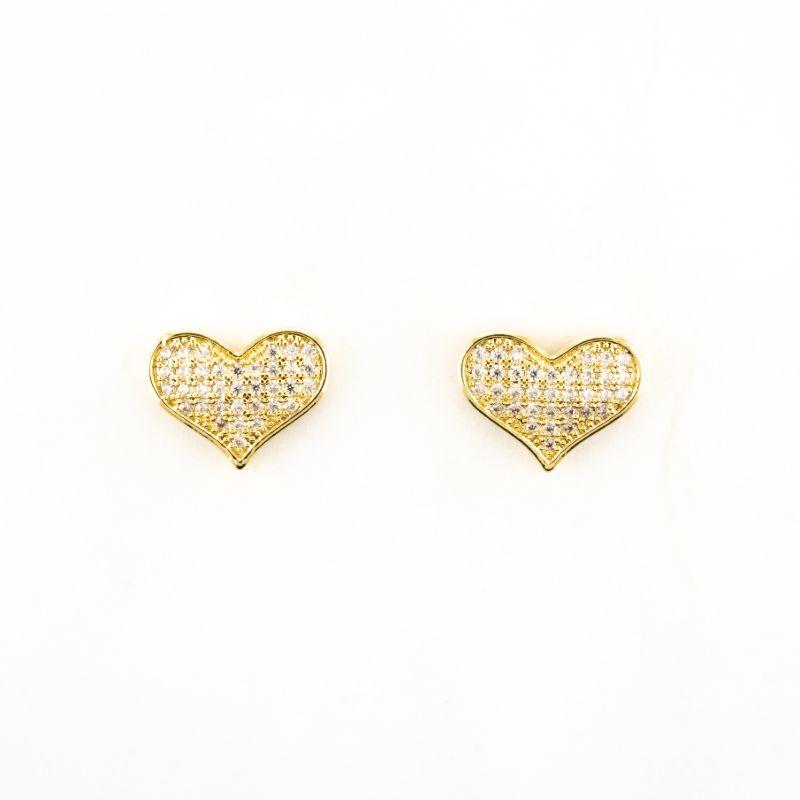 BRINCO CORAÇÃO CRAVEJADO TAMANHO G BANHADO NO OURO AMARELO