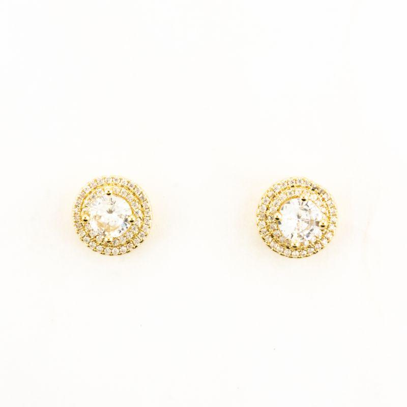 BRINCO PONTO LUZ REDONDO CRAVEJADO BANHADO OURO AMARELO