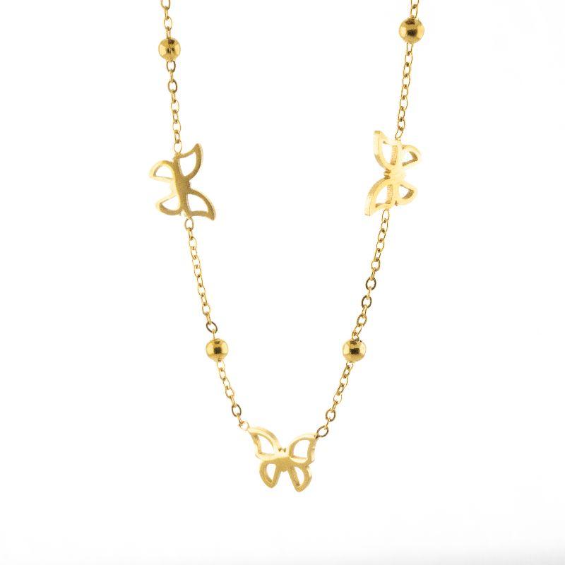 COLAR BORBOLETAS VAZADAS E BOLINHAS INTERCALADAS 45CM / 5CM DE EXTENSOR SEMIJOIA