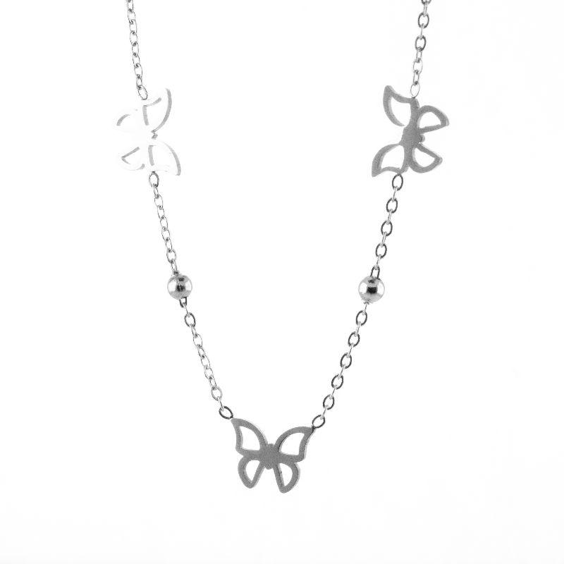 COLAR BORBOLETAS VAZADAS E BOLINHAS INTERCALADAS 45CM / 5CM DE EXTENSOR SEMIJOIA