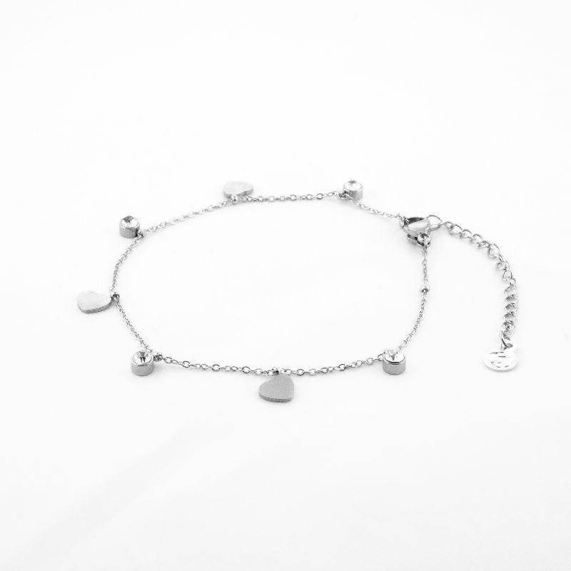 PULSEIRA CORAÇÃO LISO E PONTOS DE LUZ INTERCALADOS 18CM / 5CM DE EXTENSOR SEMIJOIA