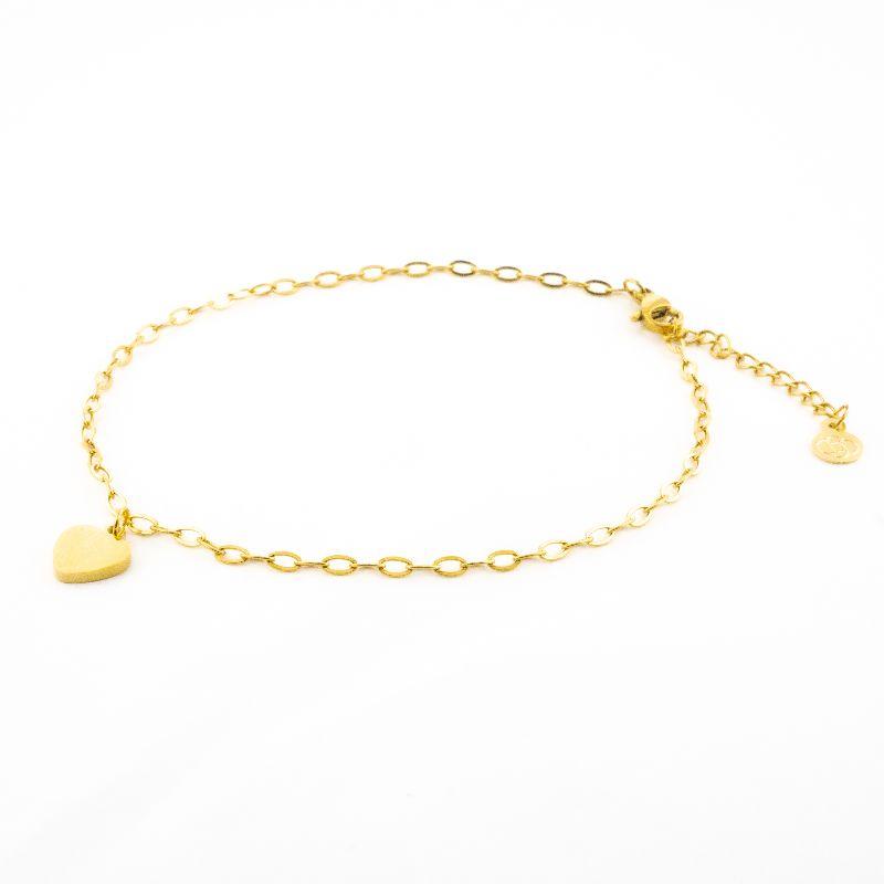 TORNOZELEIRA CORAÇÃO LISO 22CM / 3CM DE EXTENSOR SEMIJOIA