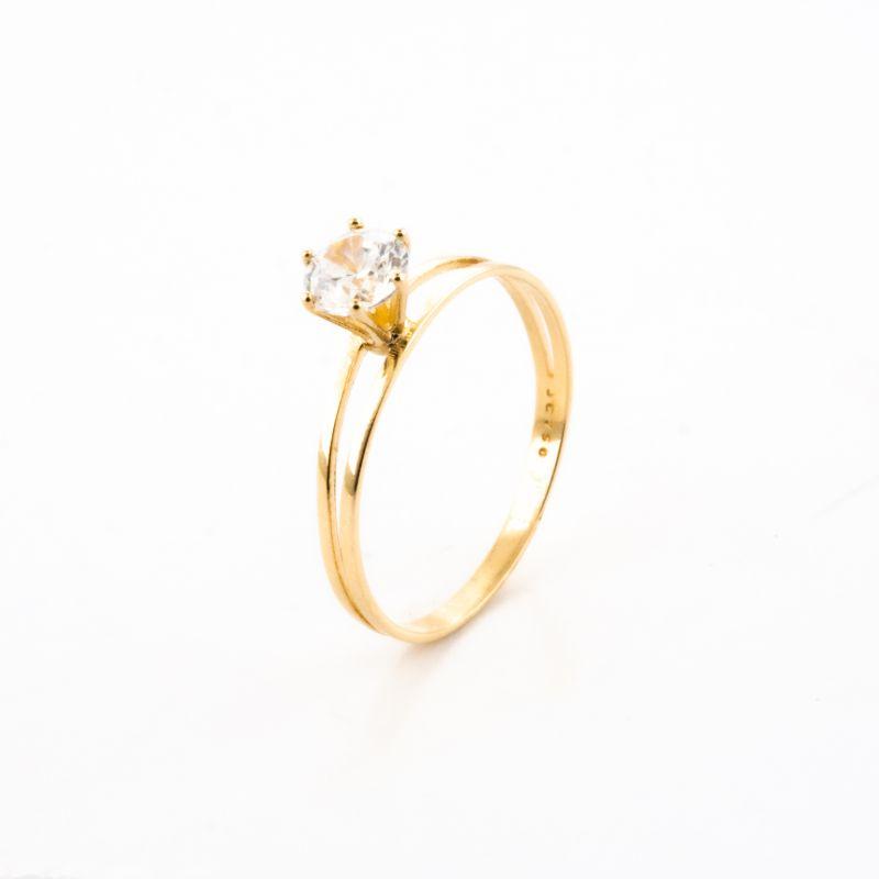 ANEL SOLITÁRIO CAIXA ALTA DOIS AROS COM ZIRCÔNIA CRAVADA OURO 18K