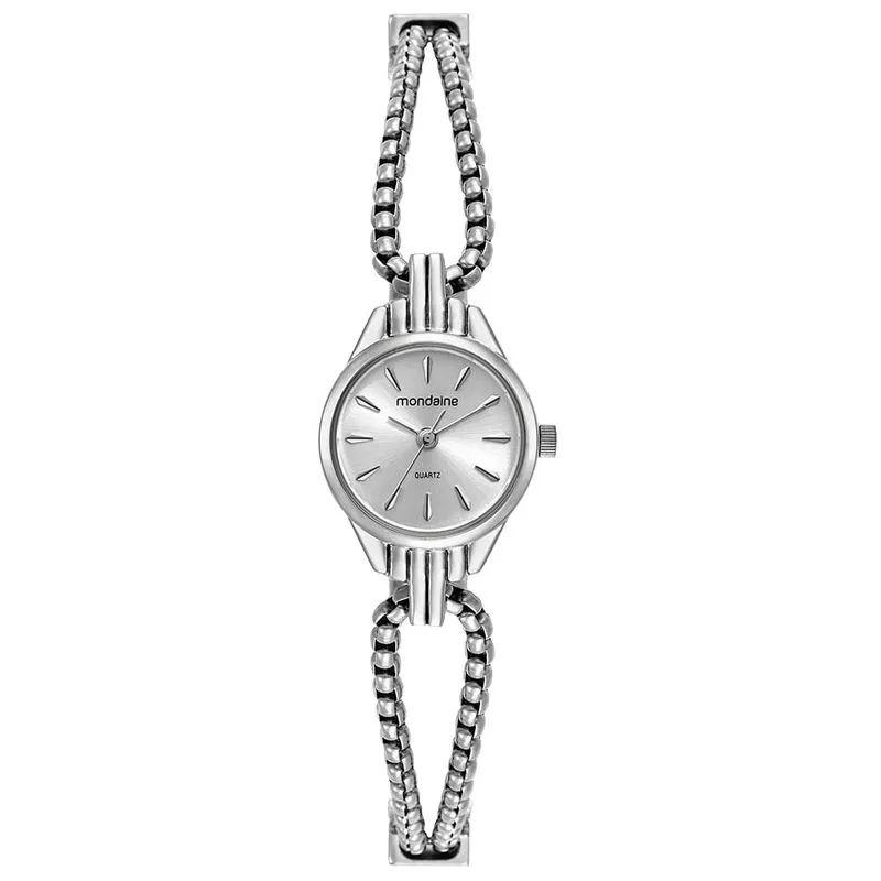 Relógio Feminino Mondaine Aço Redondo Delicado Ouro Branco