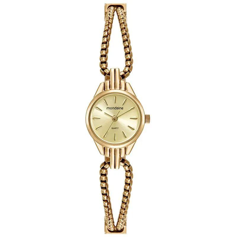 Relógio Feminino Mondaine Dourado Aço Redondo Champagne