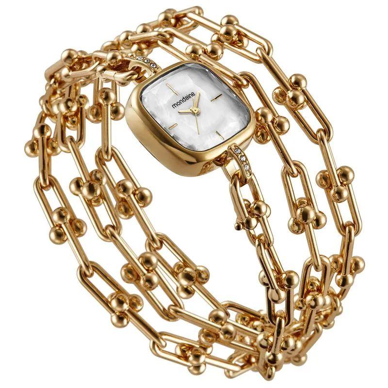 Relógio Feminino My Way Corrente Versátil Dourado Tiffany