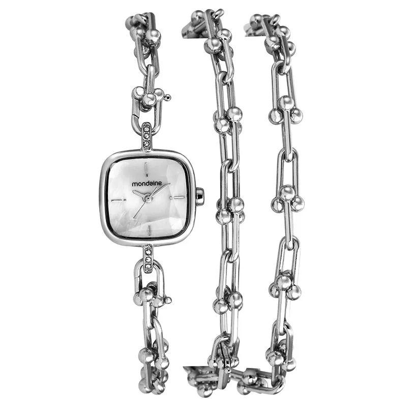 Relógio Feminino My Way Corrente Versátil Ouro Branco Tiffany