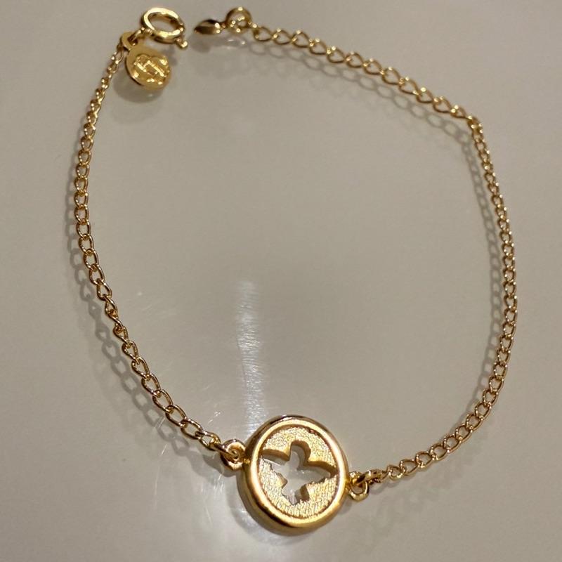 PULSEIRA COM PINGENTE REDONDO COM DIVINO ESPIRITO SANTO 13CM E 5CM DE EXTENSOR