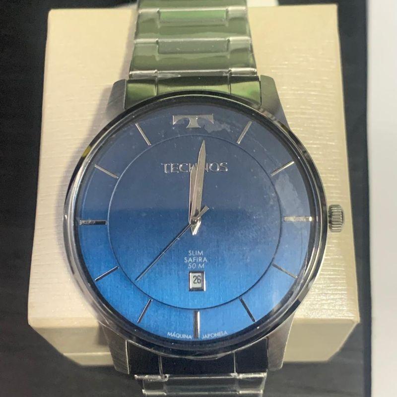 Relógio Technos Masculino Slim Fundo Bicolor (Azul e Preto) Ouro Branco