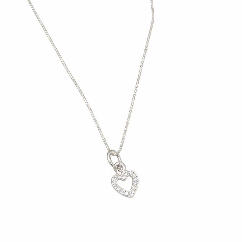 COLAR CORAÇÃO CRAVEJADO P - PRATA 925 - 45CM