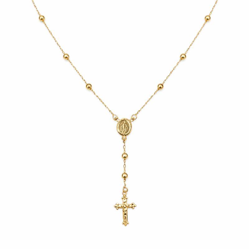 COLAR TERÇO COM 11 BOLINHAS INTERCALADAS 45CM OURO 18K 750