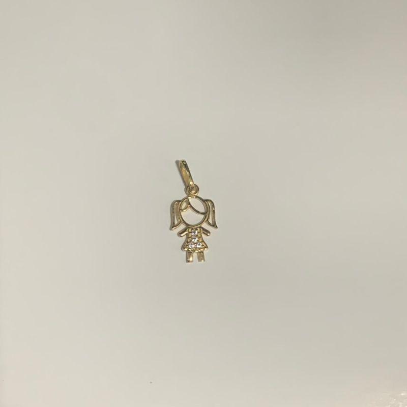 PINGENTE MENINA VAZADO CRAVEJADO COM ZIRCONIA OURO 18K