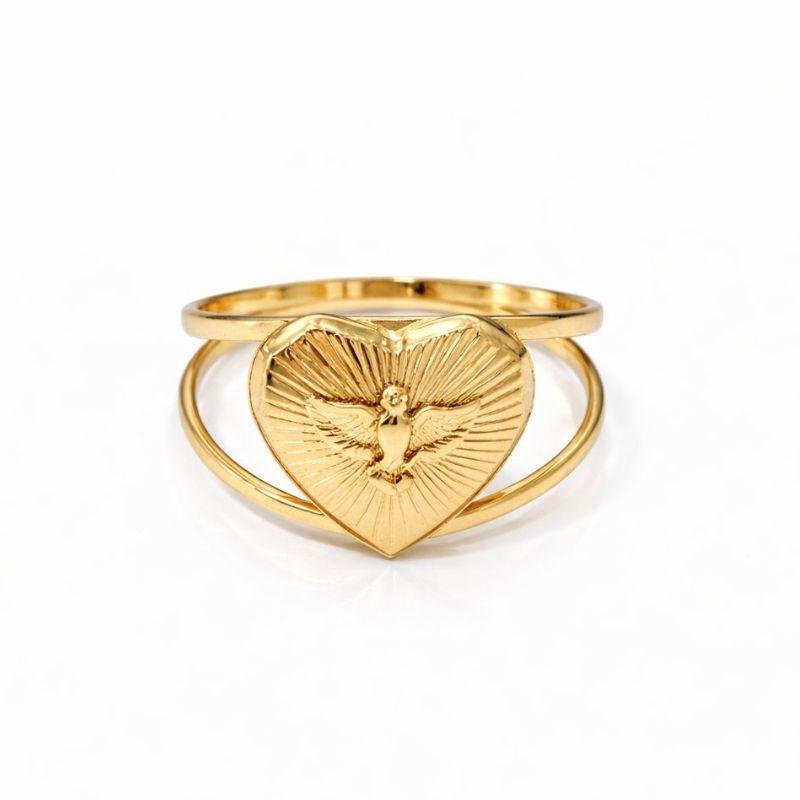 ANEL CORAÇÃO DIVINO LAMINADO SEMI OURO