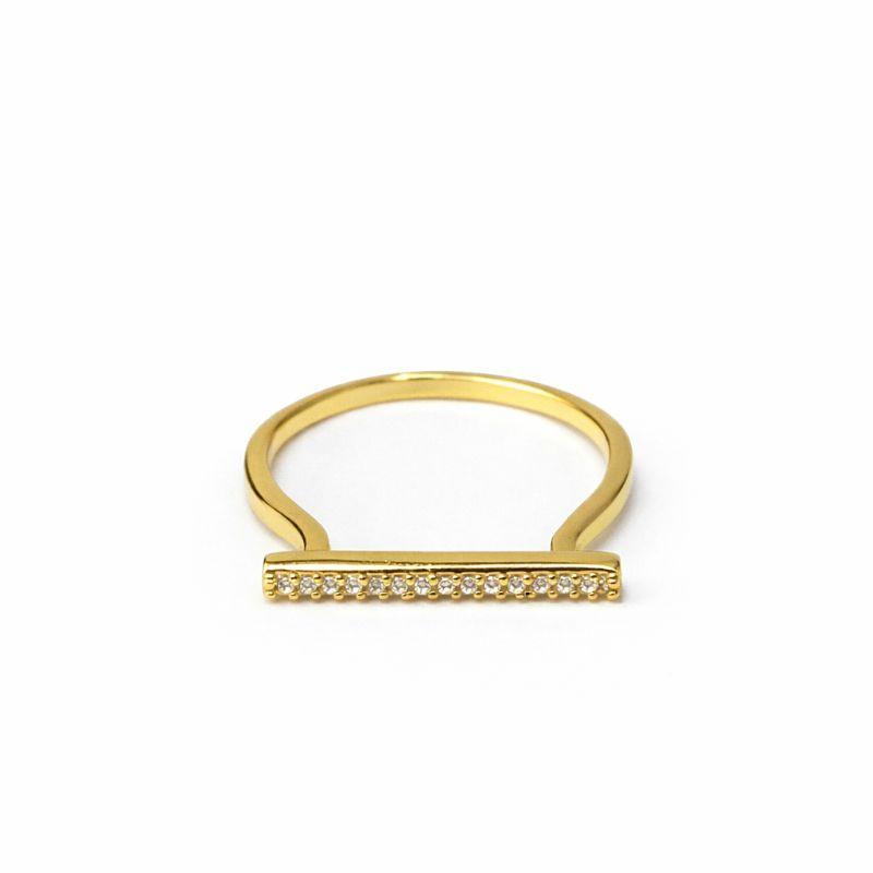 ANEL SUPERIOR RETO CRAVEJADO SEMI OURO