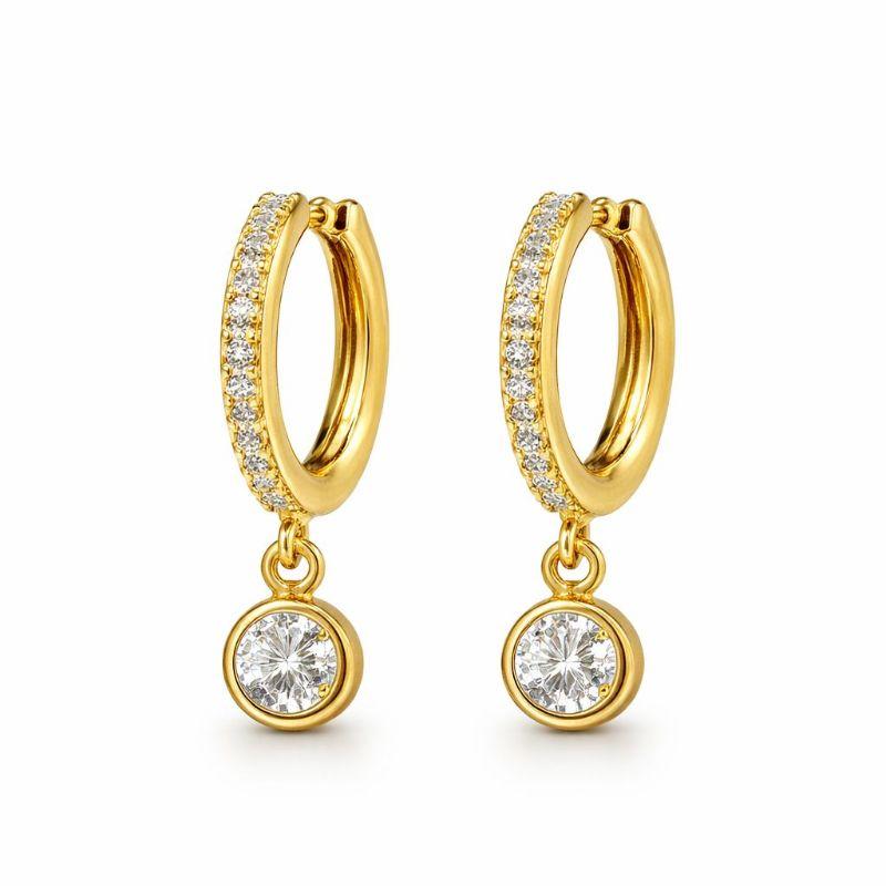 BRINCO ARGOLINHA CRAVEJADA PÊNDULO PONTO LUZ SEMI OURO