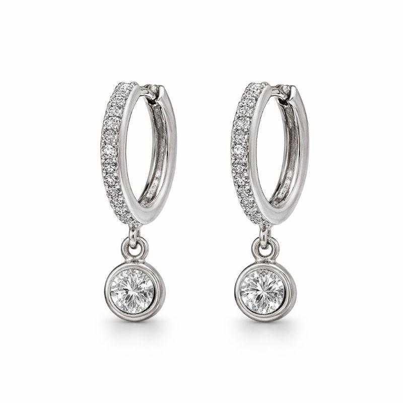 BRINCO ARGOLINHA CRAVEJADA PÊNDULO PONTO LUZ SEMI PRATA