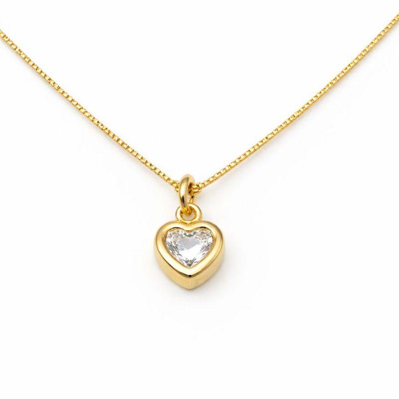 COLAR CORAÇÃO PONTO LUZ M 45CM SEMI OURO