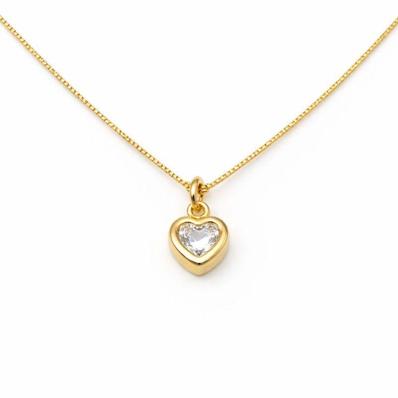 COLAR CORAÇÃO PONTO LUZ P 45CM SEMI OURO