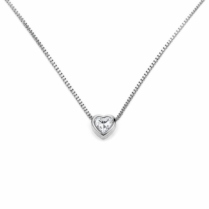 COLAR CORAÇÃO PONTO LUZ P 45CM SEMI PRATA