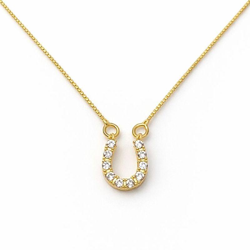 COLAR FERRADURA CRAVEJADO SEMI OURO 45CM