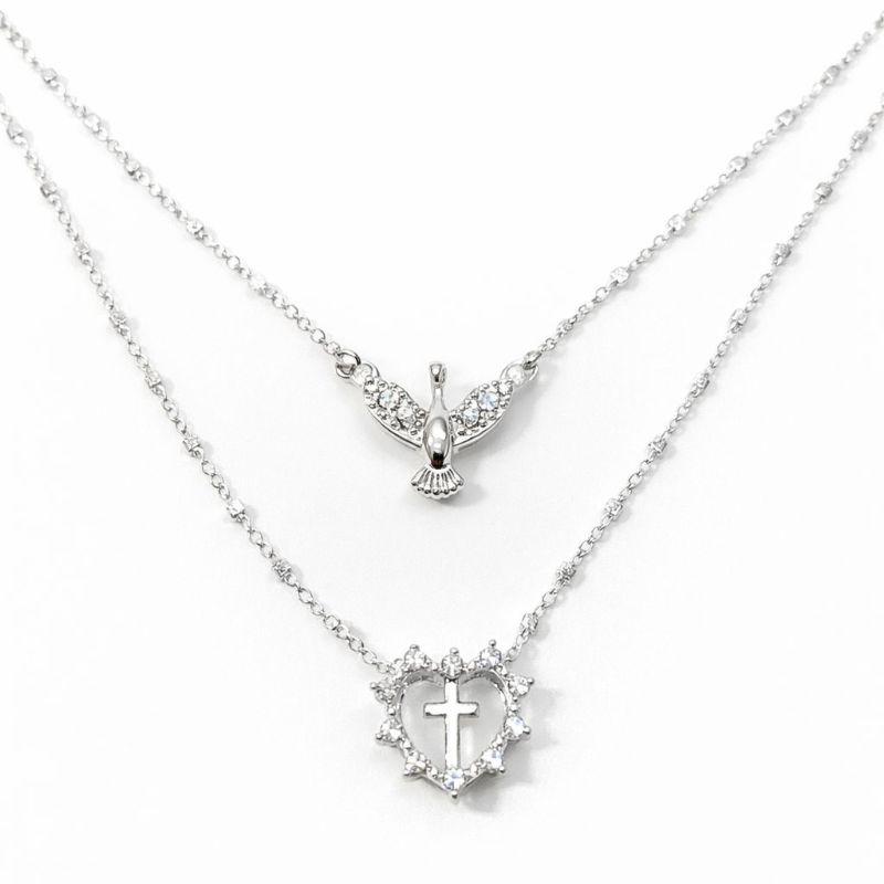 ESCAPULÁRIO FEMININO CRUCIFIXO E DIVINO SEMI PRATA