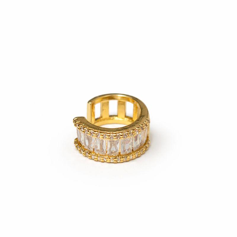 PIERCING FAKE LUXO ZIRCONIA NAVETE CRAVEJADO INTERNO SEMI OURO