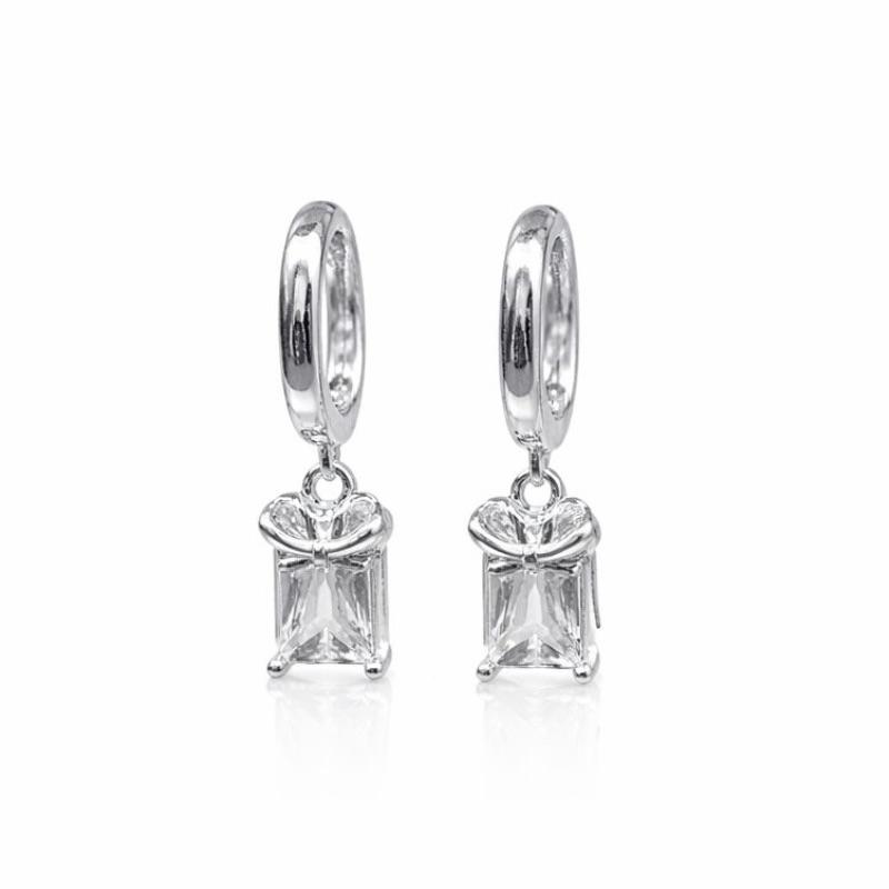 BRINCO ARGOLINHA COM PENDULO ZIRCONIA LACO SEMI PRATA