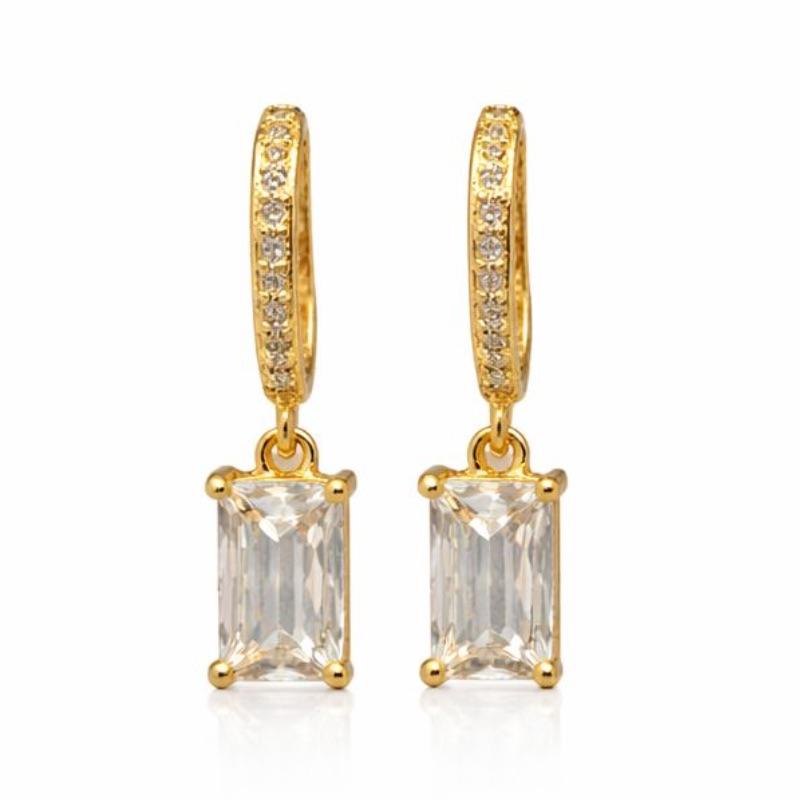 BRINCO ARGOLINHA CRAVEJADA COM PENDULO ZIRCONIA SEMI OURO - G