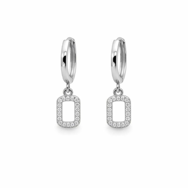 BRINCO ARGOLINHA PENDULO QUADRADO CRAVEJADO SEMI OURO