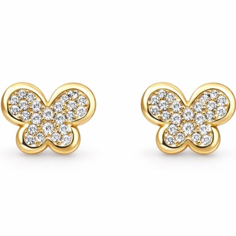 BRINCO BORBOLETA GLAM G CRAVEJADO G SEMI OURO