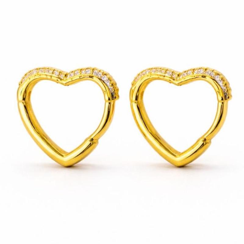 BRINCO CORACAO ARGOLA CRAVEJADO SEMI OURO - M