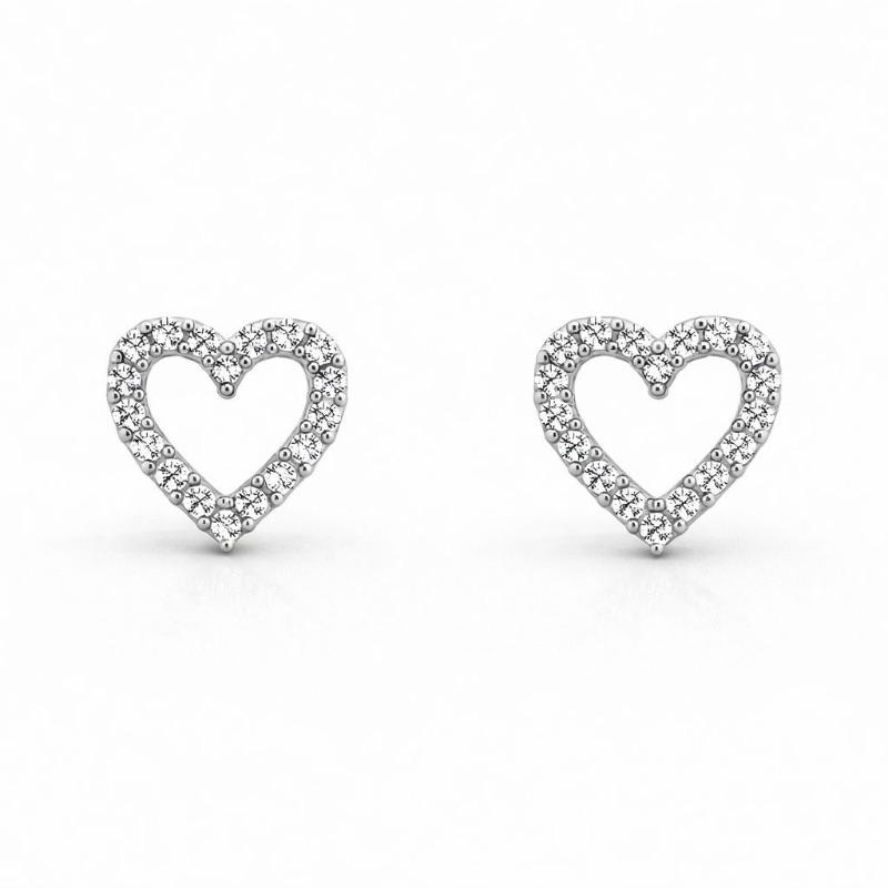 BRINCO CORACAO CRAVEJADO VAZADO G SEMI PRATA