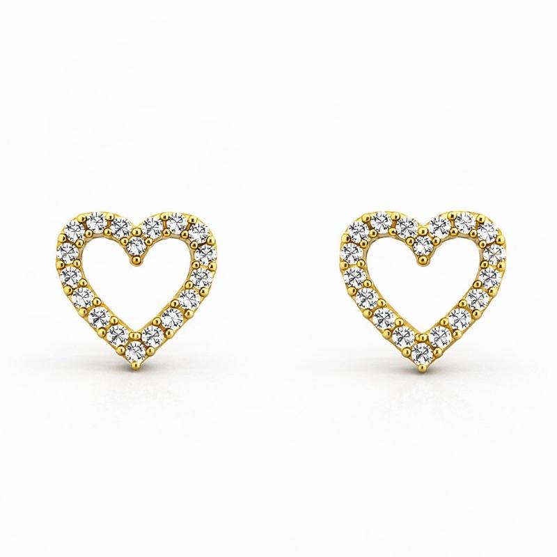 BRINCO CORACAO CRAVEJADO VAZADO M SEMI OURO