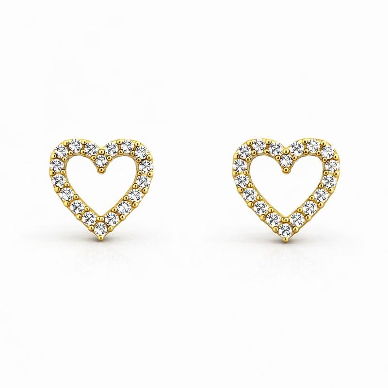 BRINCO CORACAO CRAVEJADO VAZADO P SEMI OURO