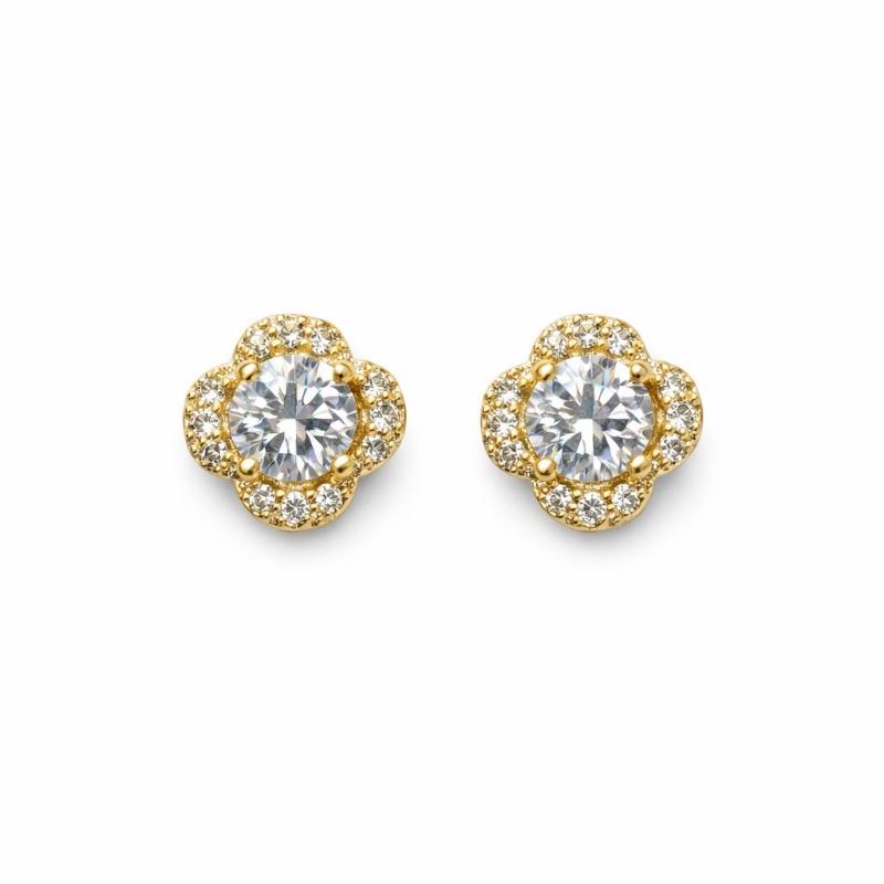 BRINCO FLOR CAMELIA CRAVEJADO SEMI OURO