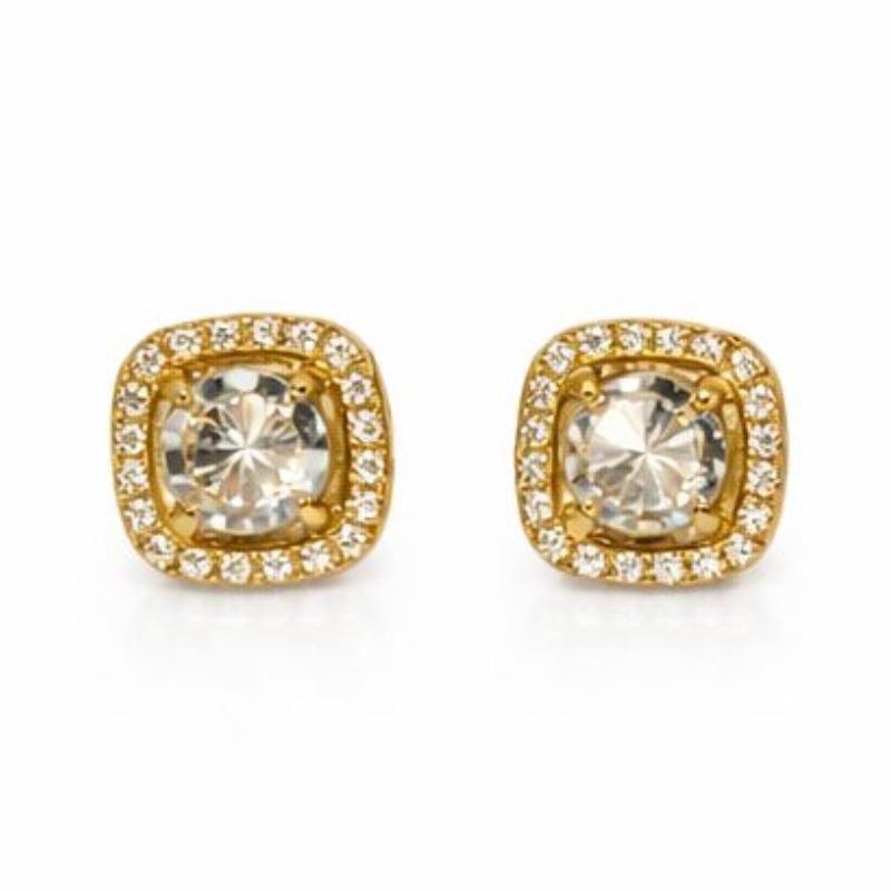 BRINCO PONTO DE LUZ QUADRADO CRAVEJADO AO REDOR - G - SEMI OURO