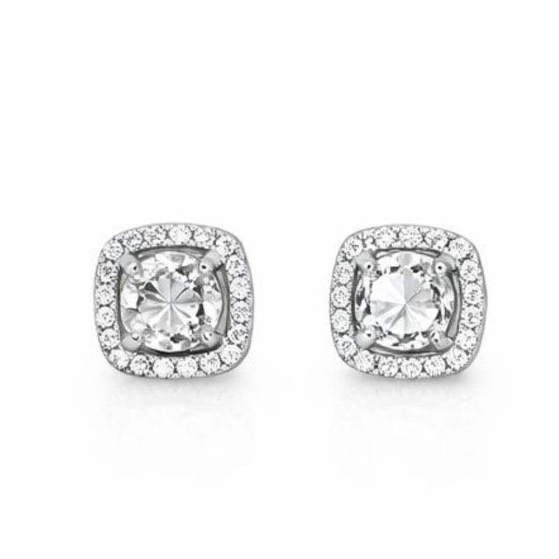 BRINCO PONTO DE LUZ QUADRADO CRAVEJADO AO REDOR - G - SEMI PRATA