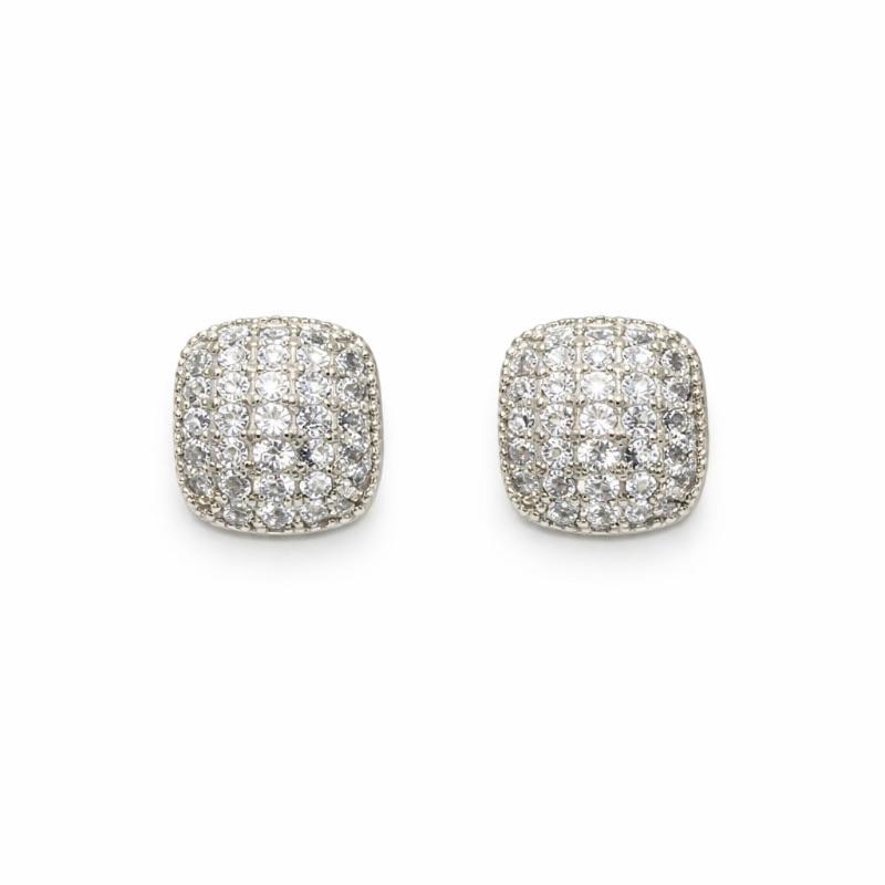 BRINCO RETANGULAR CRAVEJADO GLAM SEMI PRATA