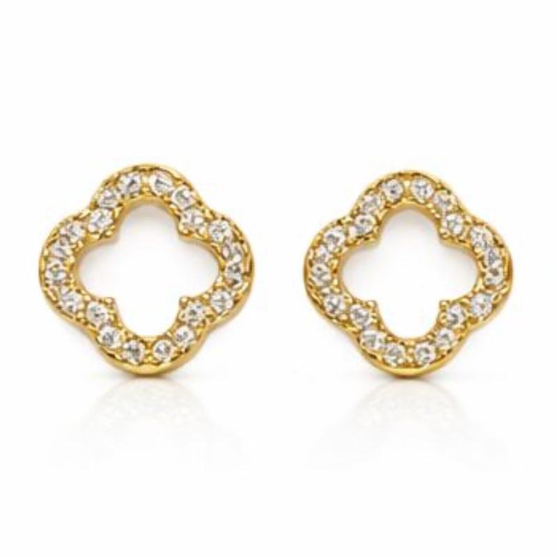 BRINCO TREVO CRAVEJADO VAZADO G SEMI OURO