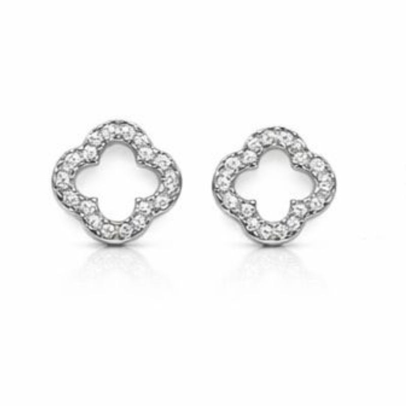 BRINCO TREVO CRAVEJADO VAZADO G SEMI PRATA