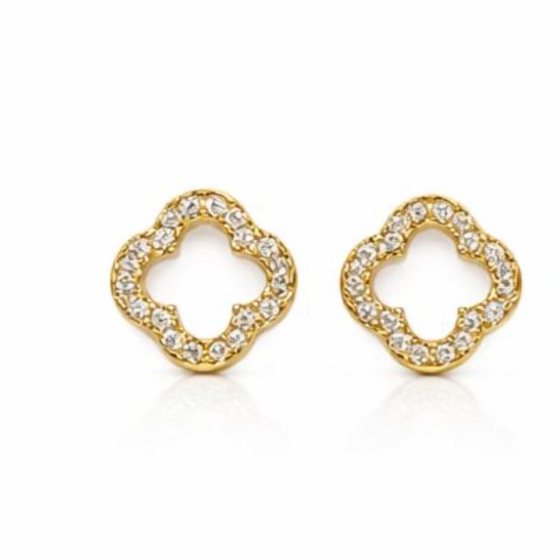 BRINCO TREVO CRAVEJADO VAZADO M SEMI OURO