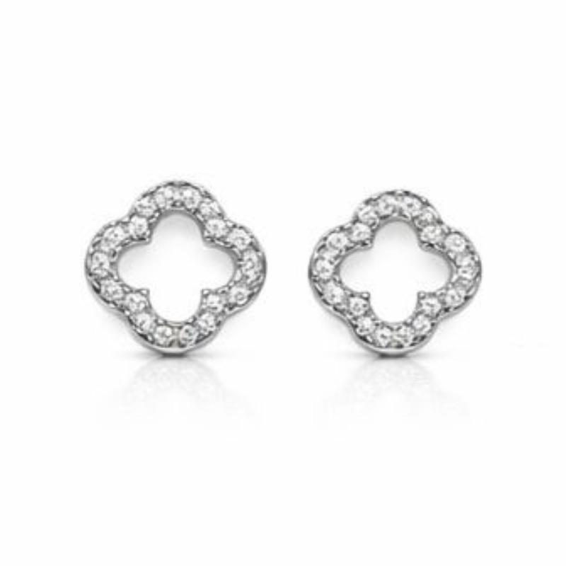 BRINCO TREVO CRAVEJADO VAZADO M SEMI PRATA