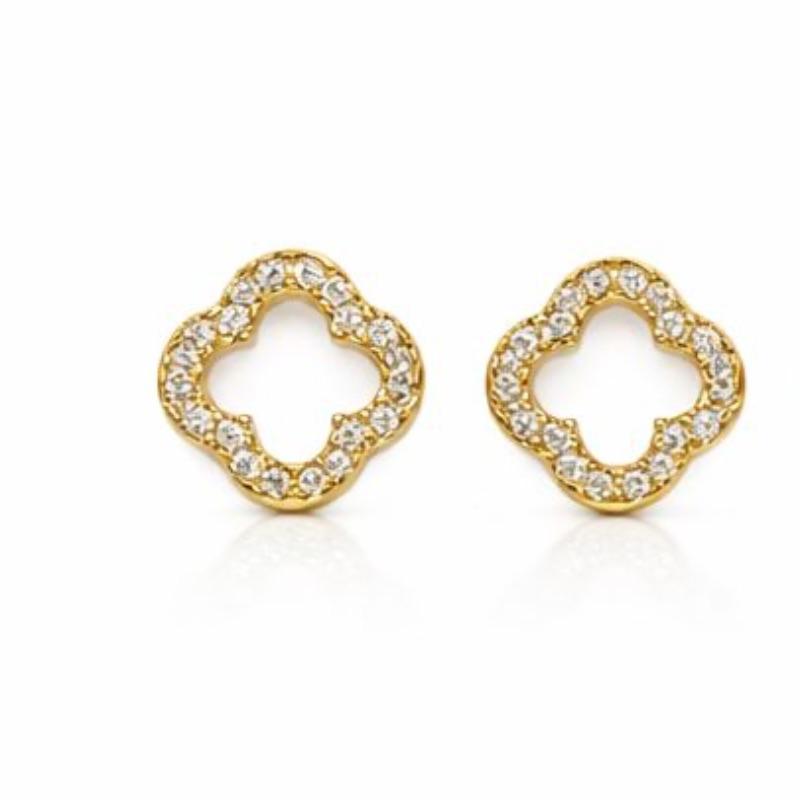 BRINCO TREVO CRAVEJADO VAZADO P SEMI OURO