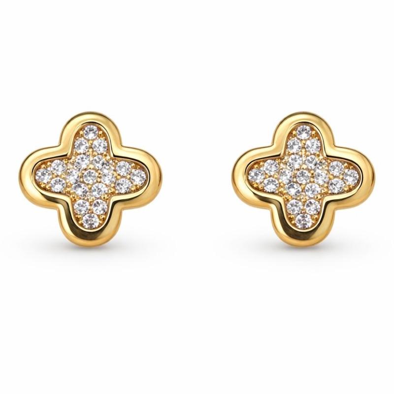 BRINCO TREVO GLAM CRAVEJADO M SEMI OURO