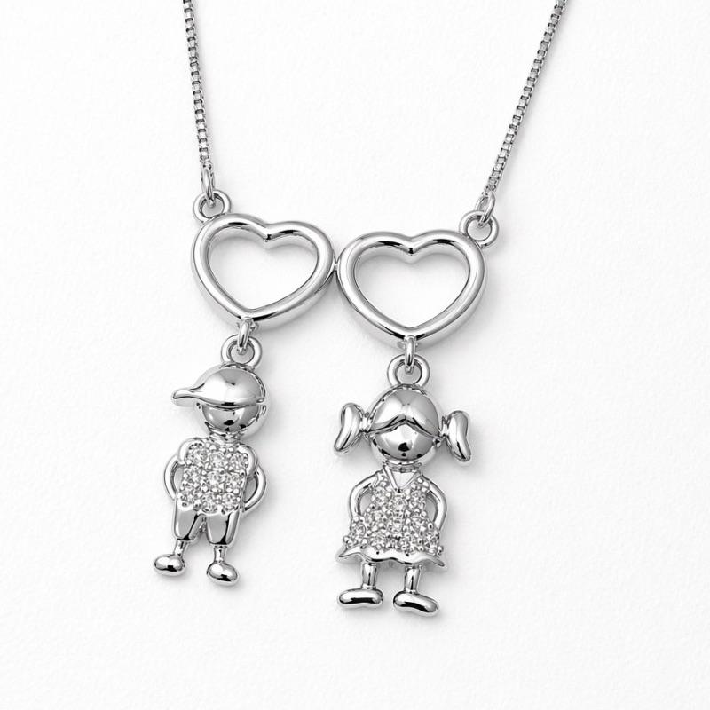COLAR CANGA CORACAO 1 MENINO 1 MENINA SEMI PRATA