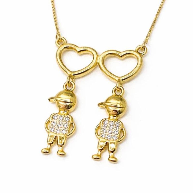 COLAR CANGA CORACAO 2 MENINOS SEMI OURO