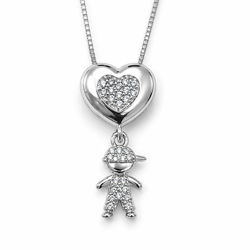 COLAR CORACAO CRAVEJADO PINJENTE MENINO SEMI PRATA